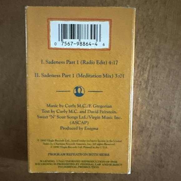 ENIGMA SADENESS PART 1 CASSETTE SINGLE 1990 - Picture 2 of 2